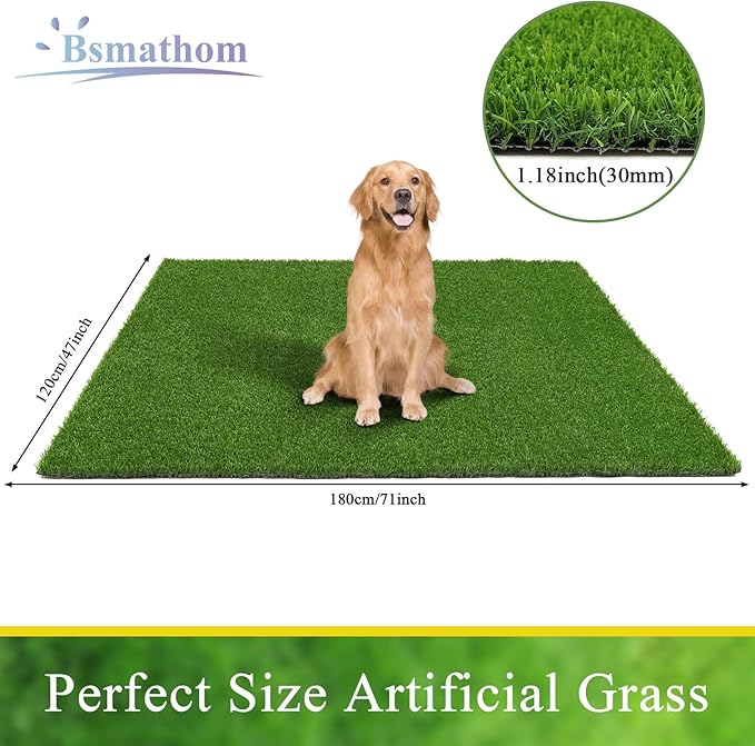 Bsmathom Artificial Grass Rug Indoor Outdoor Rug, 4x6Ft Artificial Grass Area Rug for Patio, Synthetic Artificial Grass Turf Fake Grass Rug with Drainage Holes for Balcony Garden Lawn Landscape