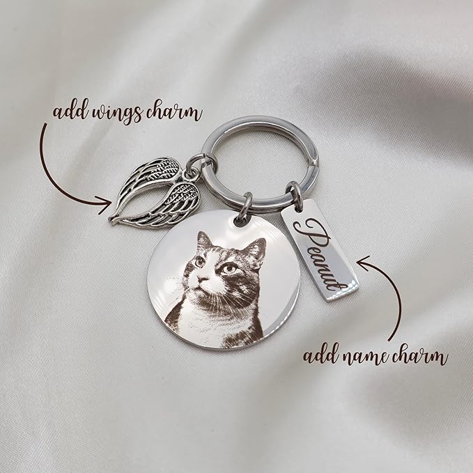 Personalized Pet Photo Engraved Keychain – Custom Dog or Cat Portrait Keepsake – Stainless Steel Pet Memorial Gift for Pet Lovers – Meaningful Remembrance or Holiday Stocking Stuffer