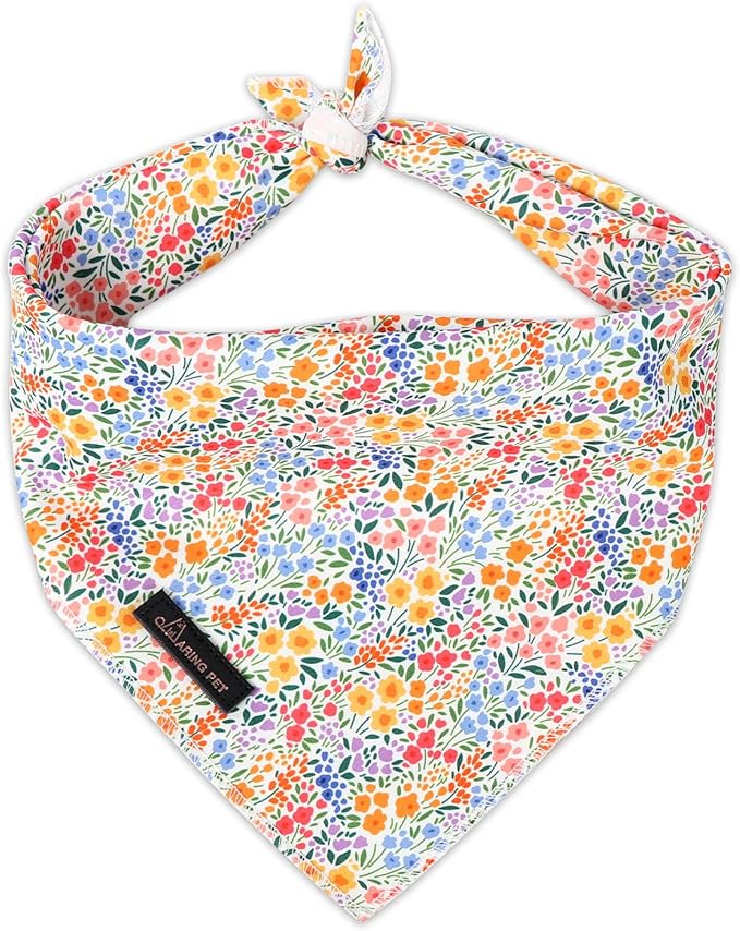 ARING PET Girl Dog Bandana, Spring Summer Daisy Floral Pet Bandana Scarf Triangle Bibs for Puppy Small Medium Large Dogs-S