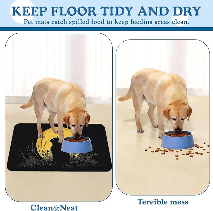Giner Cat Moon Pet Food Mat for Cats and Dogs–Christmas Stocking Absorbent Quick Dry Feeding Placemat, Non Slip Rubber Base, Waterproof Bowl Mat for Indoor Use, Pet Supplies 16"x24"