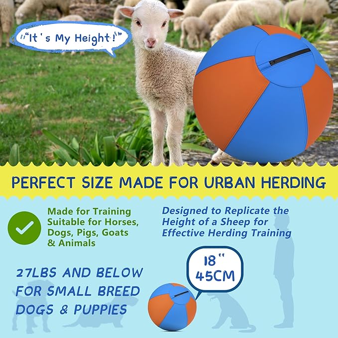 Herding Ball for Dogs and Horses - 18" Dog Herding Ball for Australian Shepherd Collie, Jolly Ball for Dogs Agility Equipment, Herding Ball Durable Bite-Resistant with Reinforced Stitching-Orange&Blue