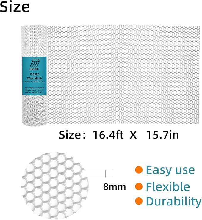 Pet & Garden Safeguard - 15.7IN x 16.4FT Roll - White Plastic Netting, Multi-Use Decorative Fencing for Poultry, Dogs, Rabbits,Chicken and Snake Barrier