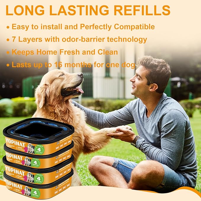2 IN 1 Genie Refill Bags for Dog Cat 4 Pack - Total 112FT Lasts Up to 16 Months - Superior Odor Control for Dog Poop Cat Litter Bags - Pet Waste Refill Bags Fits Pet Genie and Litter Genie Pails