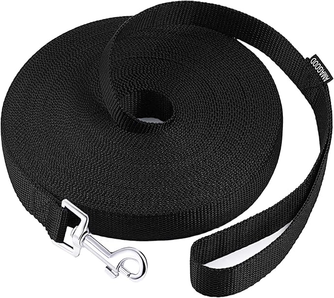 AmaGood Dog/Puppy Obedience Recall Training Agility Lead-15 ft 20 ft 30 ft 50 ft Long Leash-for Dog Training,Tie Out,Play,Safety,Camping (50 feet, Black)