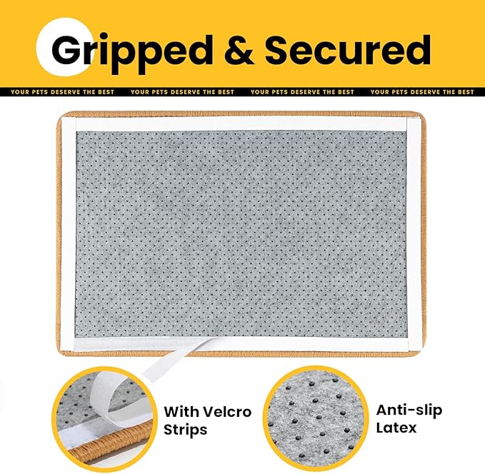 Cat Scratcher Mat,Sisal Cat Scratch Pad with Hook&Loop Tape,Wall Floor Kitten Scratching Pads Rug for Indoor,Furniture Protector for Couch&Carpets&Sofas,Kitty Bithday Gifts,Large,Brown,2 Pack