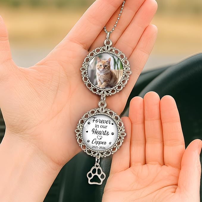 Hyturtle Personalized Pet Memorial Car Hanging Ornament - Custom Photo Pet Memorial Gifts Rearview Mirror Hanging Accessories - Loss of Cat Sympathy Gift - Pet Memorial Gifts for Cats