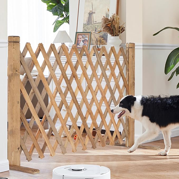 MYOYAY 2PCS Expandable Instant Fence Retractable Wooden Fence Wooden Pet Gate Freestanding Wood Plant Screen Fence Partition Wood Garden Trellis for Home Yard Garden Indoor Outdoor Decor