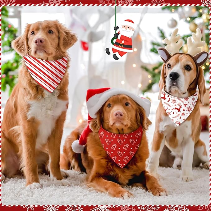 Abbylike 50 Pcs Valentines Day Dog Bandanas Bulk Red and White Polka Dots Stripes Bandanas for Dogs Triangle Kerchief Bibs Scarf for Pet Romantic Costume Photo Props Accessories(31.5 x 21.7 x 21.)