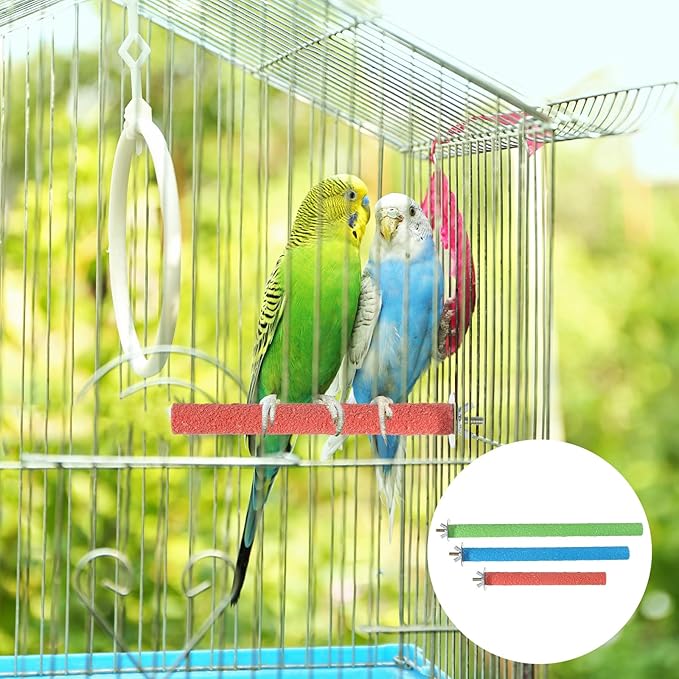 3 Pcs Wood Bird Cage Perch Parrot Perch Stand, Wood Perches Toy Platform Paw Grinding Stick Bird Perches Covers Cage Accessories for Small Medium Birds Like Parakeet Budgies Lovebird Canary (Colorful)