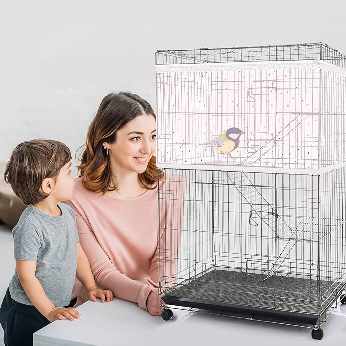 Shappy Large Bird Cage Cover, Bird Cage Seed Catcher, Adjustable Star Pattern Nylon Mesh Net for Parrot Parakeet Macaw Pet Supplies(Pink)