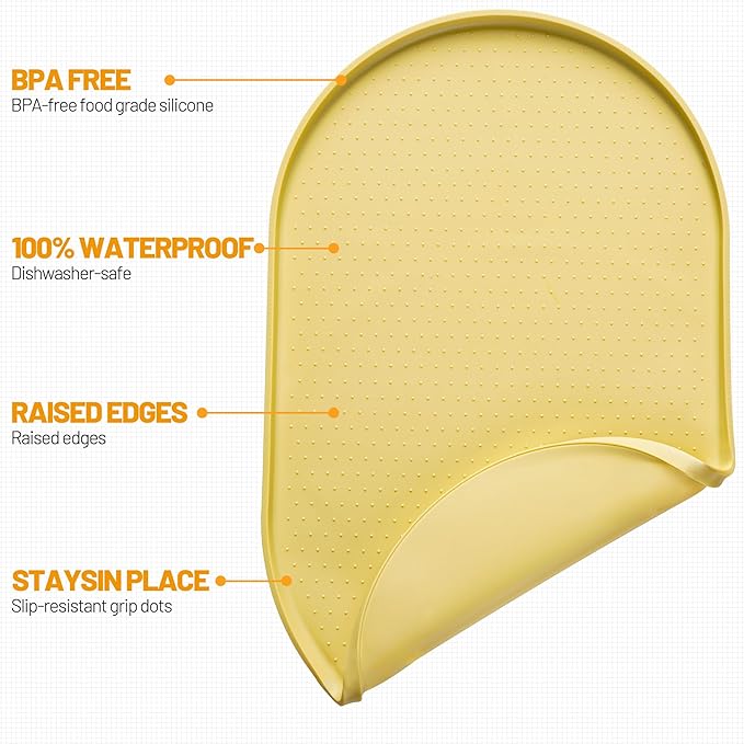 Hubulk 100% Waterproof Silicone Pet Feeding Mat with Raised Edge for Food and Water, Dog Bowl Mats, Cat Bowls Placemat with High Lip Protects Floor for Cats and Dogs (Yellow, 19" L x 12" W)