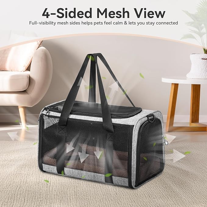 PETSFIT Large Cat Car Carrier with Patented Safety Buckles(19 x 12 x 12) – Roomy Escape-Proof for Safe Driving, Lockable Zippers & Safety Tether, Soft-Sided Travel Carrier for Road Trips & Vet Visits