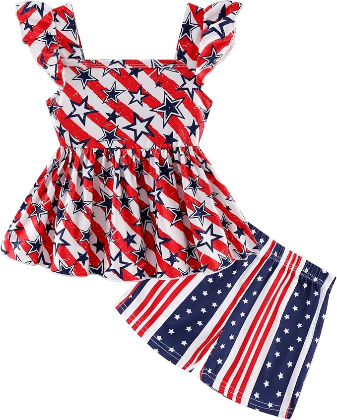 Toddler Baby Girls Summer Clothes Outfits Ruffled Sleeve Dinosaur Shirt Leopard Tops and Shorts Pants Sets 2PCS