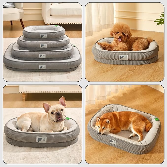 Orthopedic Dog Bed for Medium Dogs with Egg Crate Foam Couch Bed with Four-Sided Bolster, Removable Cover & Non-Slip Bottom Grey M