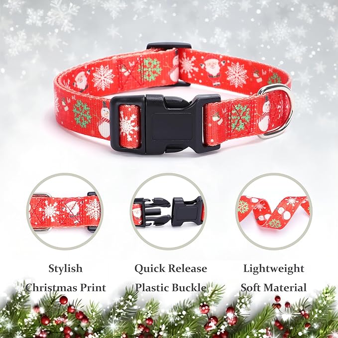 Christmas Dog Collar with Buckle Adjustable Safety Nylon Collars for Small Medium Large Dogs, Cute Stylish Girl Boy Christmas Dog Collar (Christma Red,S)