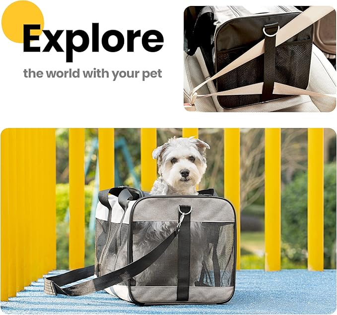 Dog Carrier Soft Sided, Large Cat Carrier with Inner Safety Leash, Pet Transport Carrier for Large Cats and Medium Dogs up to 20 Lbs, Collapsible Travel Puppy Carrier Bag -Gray L