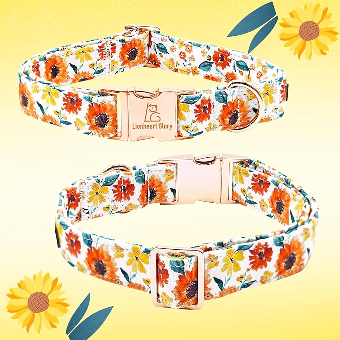Lionheart glory Dog Collar Bow Collar Floral Dog Collar with Bow Tie Spring Summer Cute Collar Dog Boy or Girl Dog Collars Soft Durable Adjustable Dog Collars for Small Dogs