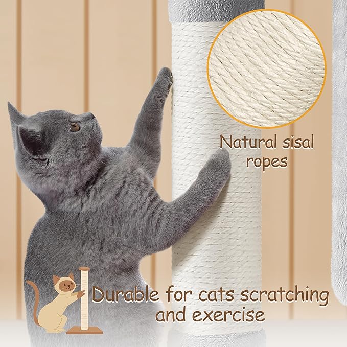 Yaheetech 33.5in Cat Tree Tower for Indoor Cats w/2 Cozy Plush Condos, Oversized Perch & Sisal Scratching Posts, Stable Cat Stand House for Large Cats & Pets, Light Gray