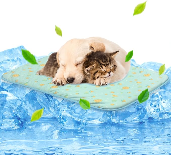 NWK Pet Cooling Mat - 27’’ X 20’’ Ice Silk Cooling Mat for Dogs & Cats Portable & Washable Pet Cooling Blanket, Car Seats, Beds for Summer (Green Fruit, Medium)