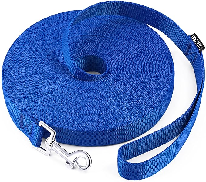 AMAGOOD Long Dog Leash for Training 15FT 20FT 30FT 50FT 100FT Long Dog Lead for Medium and Small Dogs Training,Tie Out,Play,Camping(15feet, Blue)