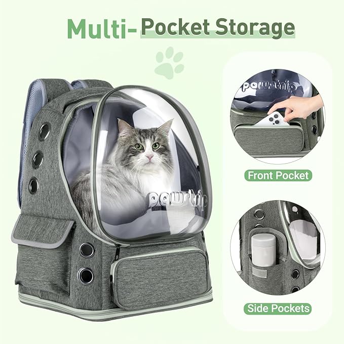 Pawstrip Cat Backpack Carrier with Large Space Bubble Window, Airline Approved Breathable Pet Carrier for Small Dogs Cats up to 15lbs, Foldable for Travel Hiking & Outdoor Use