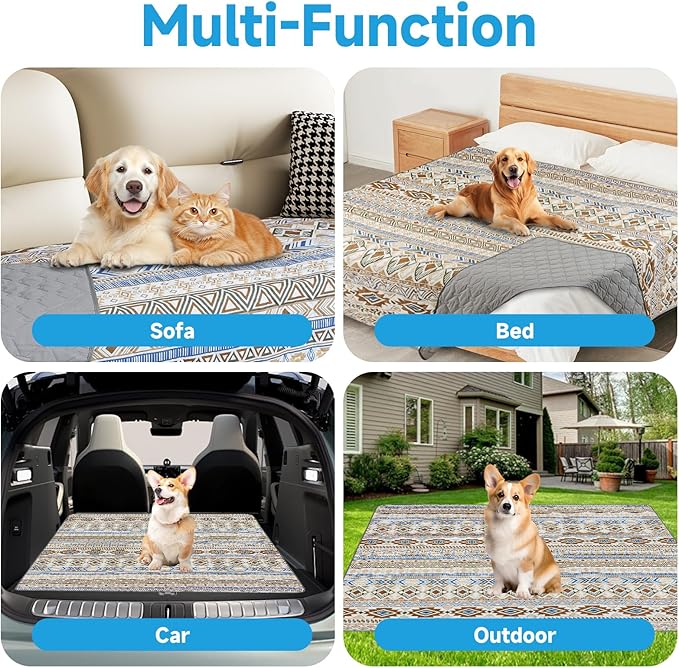Waterproof Dog Blanket, Bohemian Dog Bed Cover Pet Blanket, Reversible Sofa Couch Cover for Dogs Washable, Protect Furniture Bed Couch Sofa for Puppy Cat (Beige Medallion, 30×70 Inch)