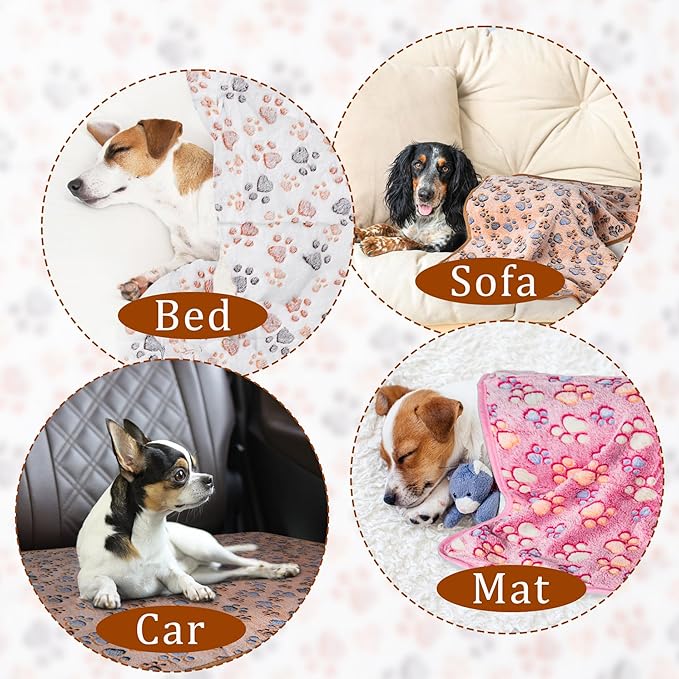 1 Pack 3 Blankets Super Soft Fluffy Premium Fleece Pet Blanket Flannel Paw Printed Throw for Dog Puppy Cat (Medium 30x20'', White, Pink, Blue)