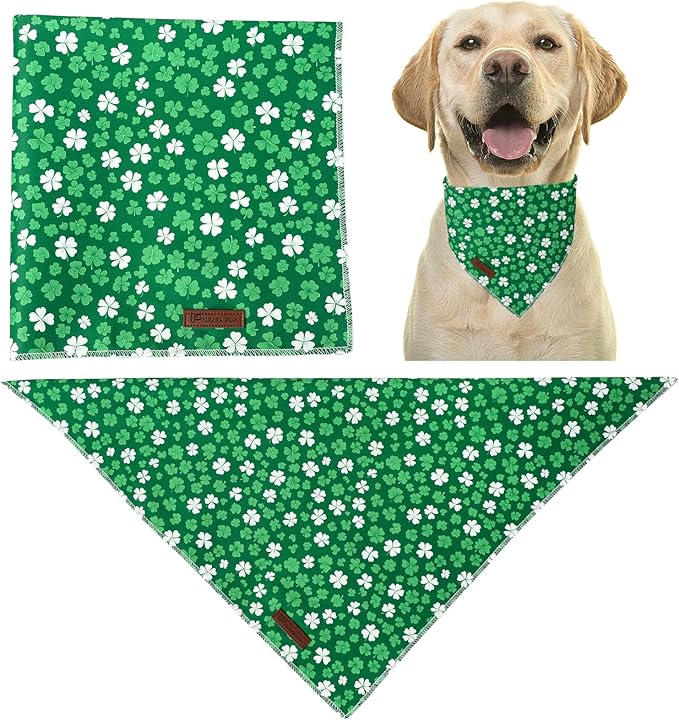 St. Patrick's Dog Bandana, UP URARA PUP Shamrock Triangle Bid Scarf for Medium Large Dogs, Cotton Kerchief for Girl Boy Puppies, Cute Spring Green Bandana,S