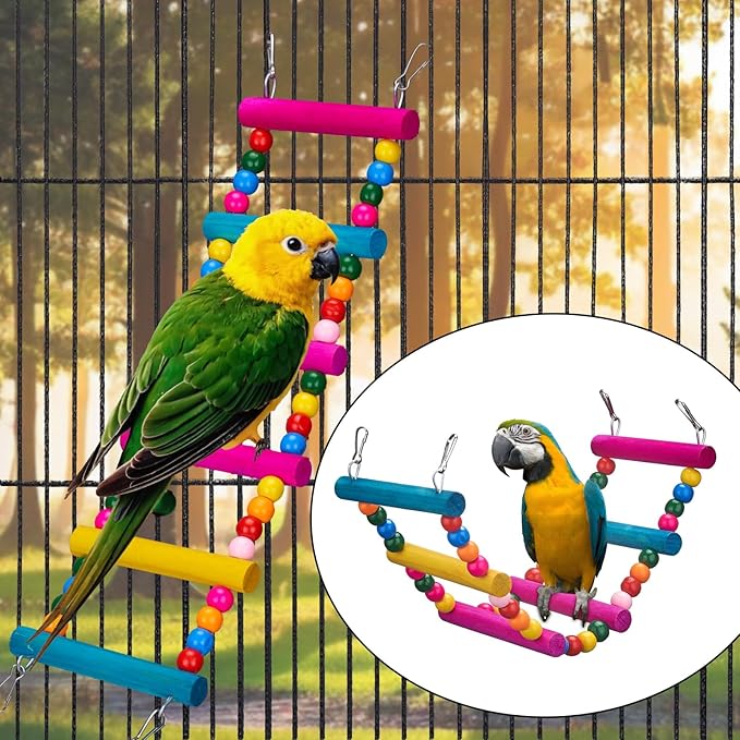 11Pcs Bird Platform Stands Swing Hanging Chewing Toy Parrot Climbing Ladder Colorful Bird Cage Toys for Parakeet, Conure, Cockatiel, Love Birds, Finches