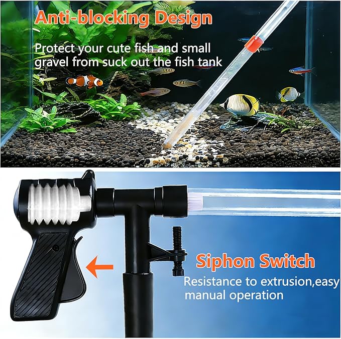 Fish Tank Cleaner Kit, Gravel Vacuum for Aquarium, Fish Tank Aquarium Vacuum Gravel Cleaner, Aquarium Siphon with Magnetic Fish Tank Glass Cleaner, Aquarium Cleaning Tools Water Changer