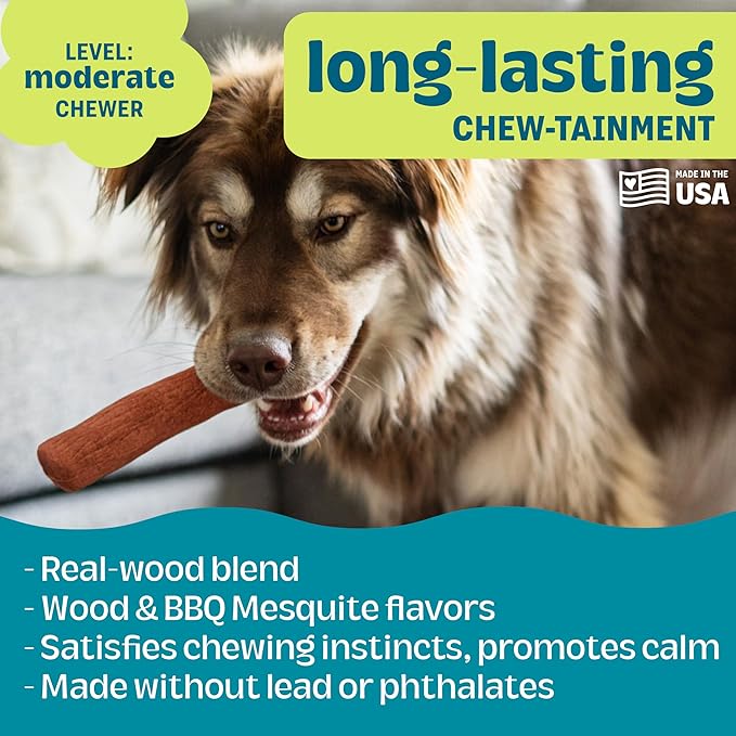 Outward Hound Pupstages Dogwood Mesquite Dog Chew Toy – Real-Wood Blend, Moderate Chewers, Medium, 7.5", 2-Pack (Natural & Mesquite Flavors)