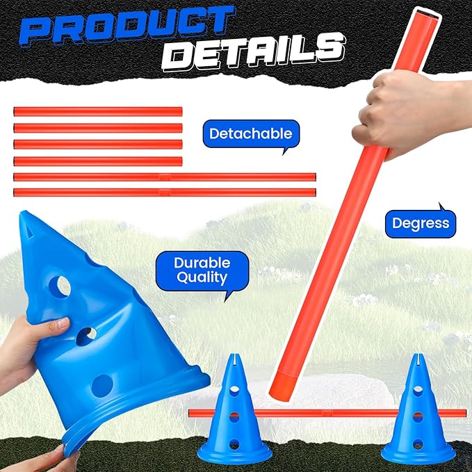 10 Sets Dog Agility Hurdle Cone Set 20 Pcs Exercise Cones with 10 Pcs Rods Adjustable Obstacle Portable Agility Training Equipment Canine Pole(Blue and Orange)