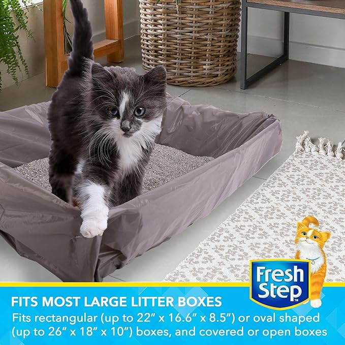 Fresh Step Jumbo Drawstring Cat Litter Box Liners, Unscented Heavy Duty Kitty Litter Bags for X-Large Oval or Rectangle Pans, Helps Contain Mess, Easy Lift Out Cleanup, 36 x 19 in, 15 Count