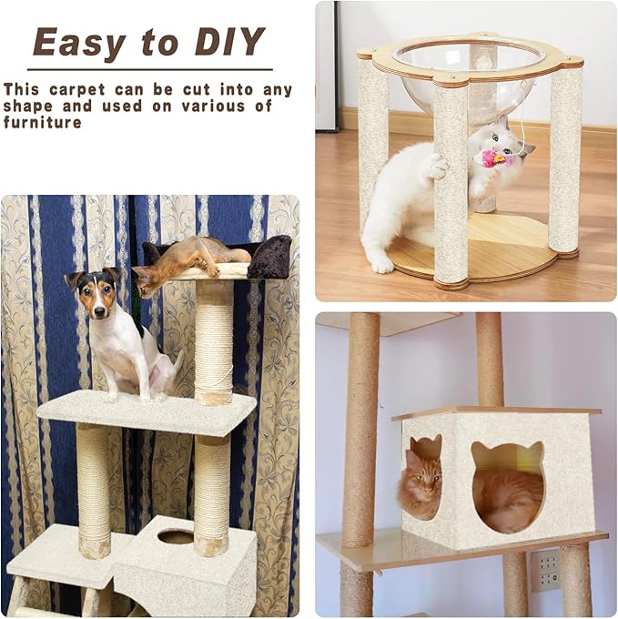 Cat Scratching Mat, 118" x 15.8" Self-Adhesive Trimmable Cat Scratching Carpet Mat with 20 Screws, DIY Cat Scratchers Furniture Protector for Indoor Cats, Couch, Wall and Cat Tree Shelves