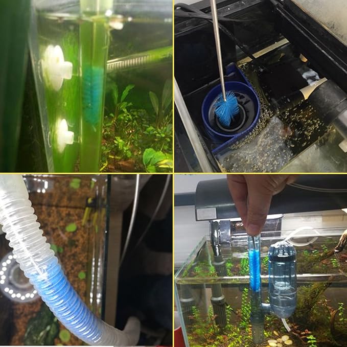Aquarium Filter Brush Set, Flexible Double Ended Bristles Hose Pipe Cleaner with Stainless Steel Long Tube Cleaning Brush and 10 Pcs Different Sizes Bristles Brushes for Fish Tank or Home Kitchen