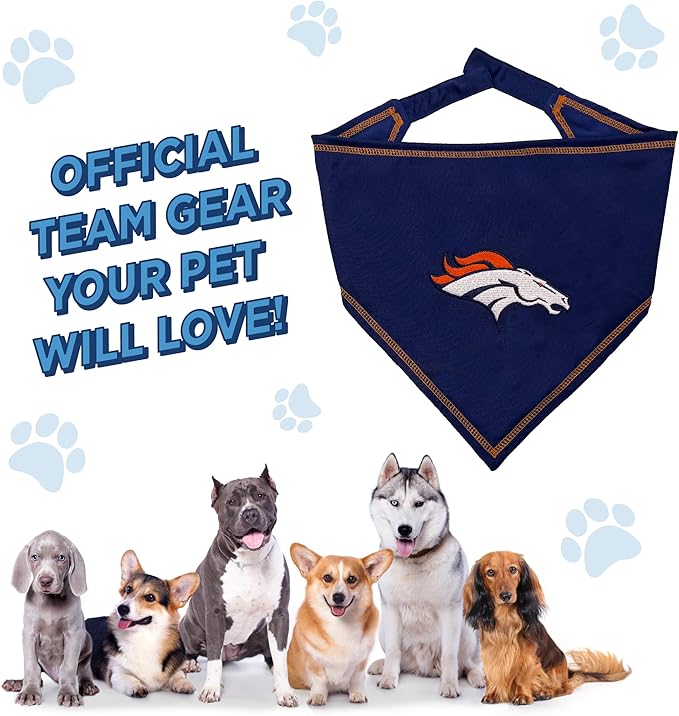 Pets First NFL Denver Broncos TIE Bandana, Large/X-Large. Dog Bandana Scarf Bib for Pet Cat Dog. The Ultimate Game-Day, Party Bandana (DEN-3550-L-XL)