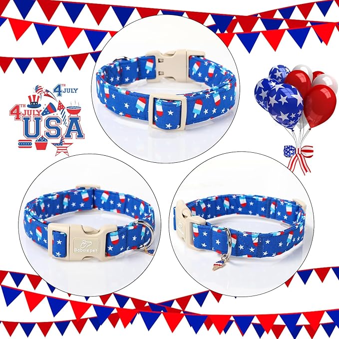 4th of July Dog Collar, Summer Popsicle Patriotic Dog Collars for Large Dogs, Adjustable Lightweight Quick-Release Buckle Collar for Boy&Girl Dogs L