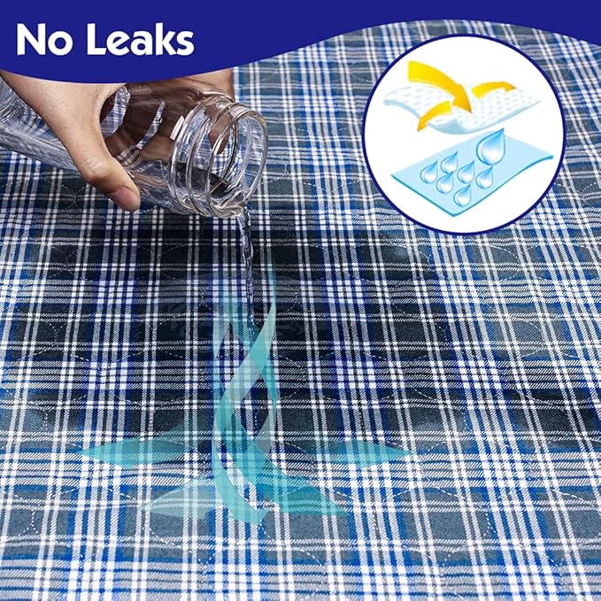 OUTCREATOR® Washable Bed Pads 18" x 24" (Pack of 3) for Incontinence Mattress Protector, Reusable Underpads for Elderly, Adults, Kids, Pets with Anti-Slip Bottom (Light Blue Plaid)