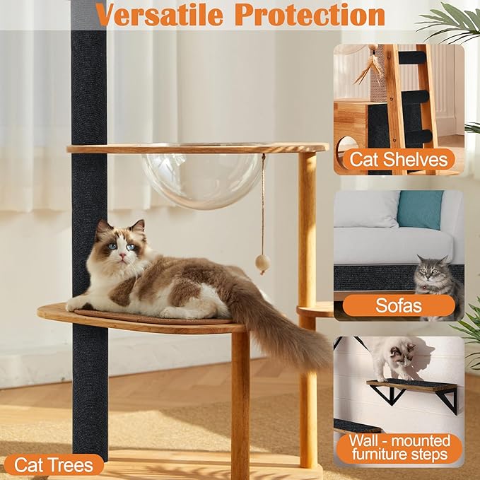 Cat Scratch Furniture Protector - 118" x 13.8" Trimmable Self-Adhesive Cats Claws Scratch Pads, DIY Cat Climbing Couch Protector for Scratch Post Cat Tree Replacement Indoor (Black)