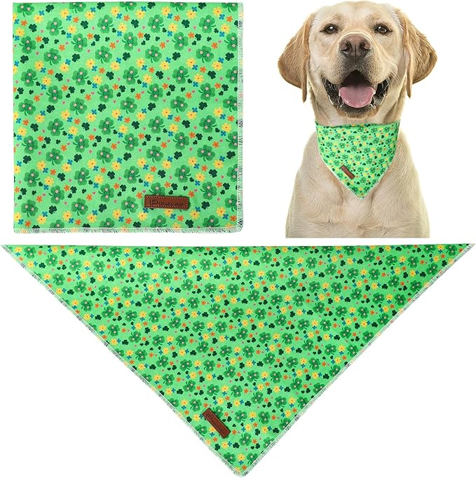 St. Patrick's Day Dog/Cat Kerchief, Shamrock Triangle Bid Scarf for Small/Medium Pets, Cotton Green Bandana for Girl/Boy Dogs or Cats