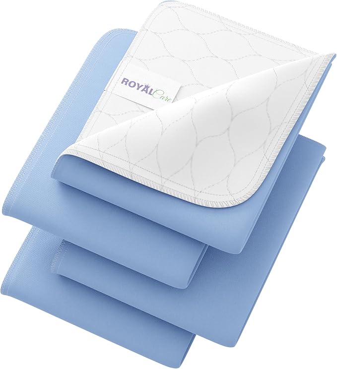 Incontinence Bed Pads - 18x24 | Cotton Blend | Washable Bed Pads for Adults, Children, Pets and Seniors Waterproof | Pack of 4, Blue, by Royal Care