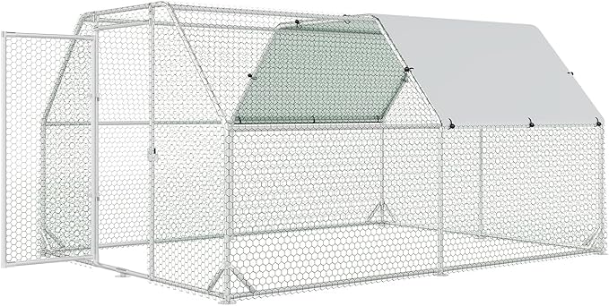 Large Metal Chicken Coop, Walk-in Chicken Run with Reinforced Wire Mesh, Water-Resistant & Anti-UV Cover, Poultry Cage for Hens, Ducks and Rabbits, Outdoor Backyard Farm Pen（9.2’Lx12.47’Wx6.4’H）