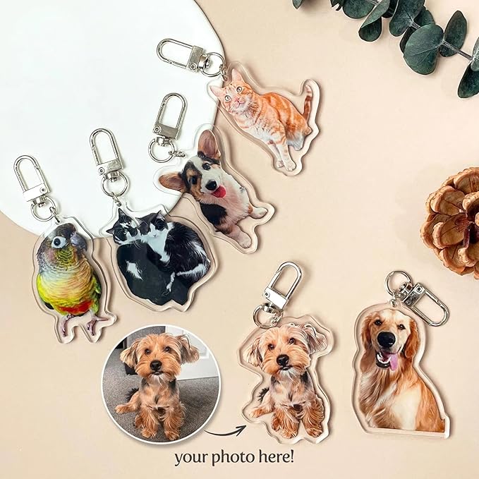 Custom Acrylic pet Keychain - Personalized Gift with Photo Engraved - Durable Dog Cat Lover Accessories