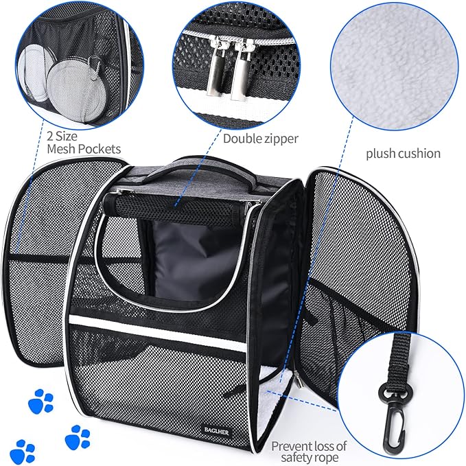 BAGLHER Pet Carrier Backpack, Ventilated Design, Pet Travel Backpack with Comfortable Shoulder Straps, Thicker Bottom Support, Two-Way Entrance Pet Carrier Backpack, Black