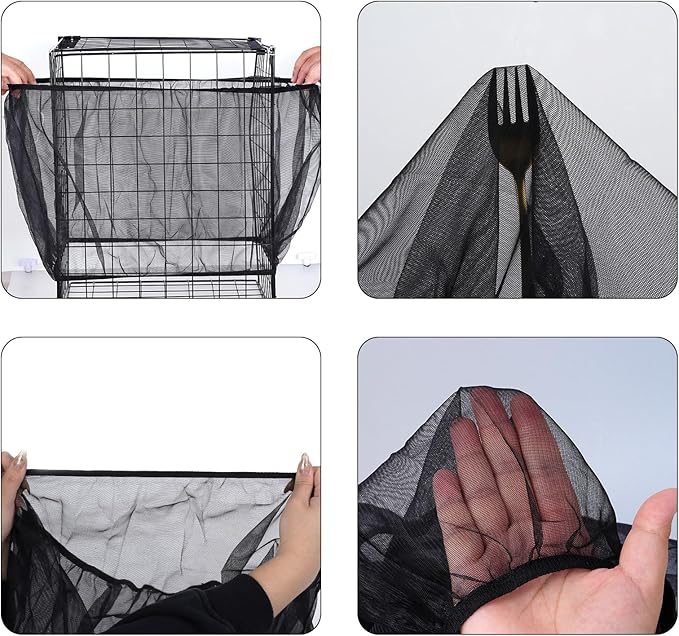 Fengek 2 Pcs Adjustable Bird Cage Cover & Seed Catcher Net - Stretchy Bird Cage Accessories for Night Cover & Seed Guard (Black)