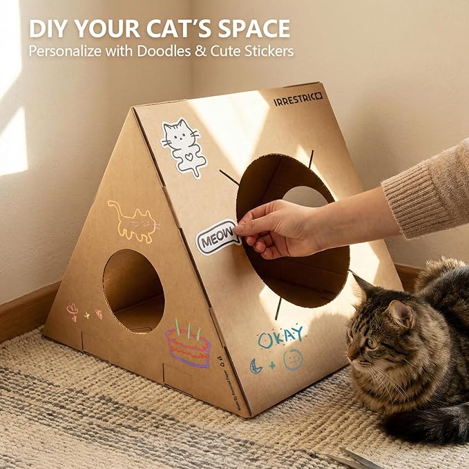 Modular Cardboard Cat Condo System, Triangle Cat Tunnel Module, Foldable Stackable DIY Cat House for Indoor Cats
