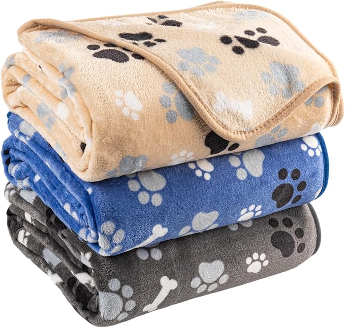 Dog Blanket Paw Bone Pattern 1 Pack 3 Colorful 60"*50" Super Soft Warm Flannel Sofa Cover Car Bed Protector, Urine Proof Washable Outdoor Pet Blanket for Puppy Large Dogs & Cats