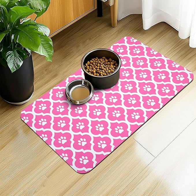 Dog Food Mat 16X24 Inch Pet Feeding Absorbent Mats for Floor Cat Water Bowl Placemats Non-Slip Washable Dog Mat for Food and Water