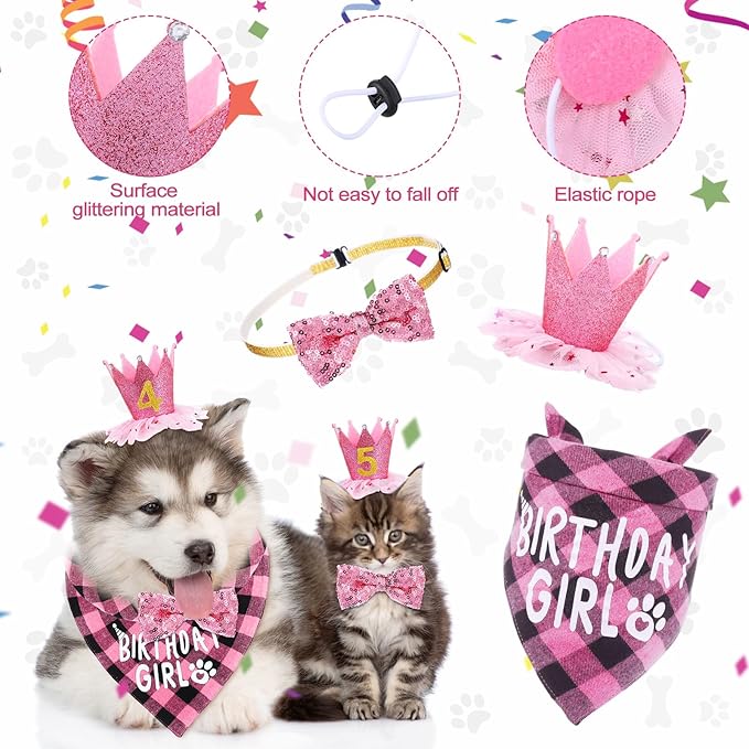 Weewooday Dog Birthday Party Supplies Birthday Boy Girl Cake Bandana Triangle Scarf Party Hat Dog Bow Tie Collar with Numbers for Large Medium Small Dog Puppy 1st Birthday(Novel Style,Medium)