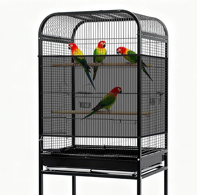 Fengek 2 Pcs Adjustable Bird Cage Cover & Seed Catcher Net - Stretchy Bird Cage Accessories for Night Cover & Seed Guard (Black)